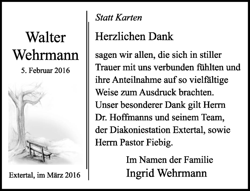  Traueranzeige für Walter Wehrmann vom 05.03.2016 aus Lippische Landes-Zeitung