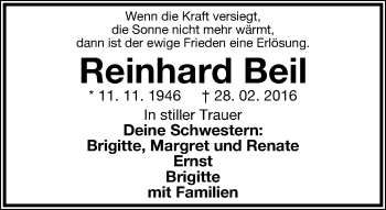 Anzeige  Reinhard Beil  Lippische Landes-Zeitung