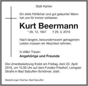 Anzeige  Kurt Beermann  Lippische Landes-Zeitung