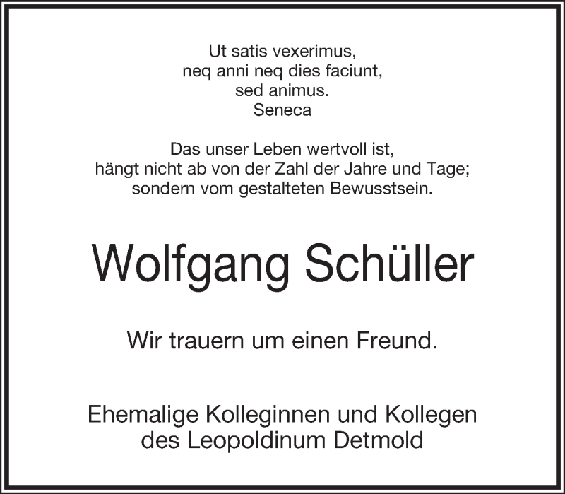  Traueranzeige für Hans-Wolfgang Schüller vom 16.04.2016 aus Lippische Landes-Zeitung