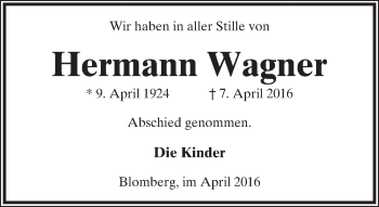 Anzeige  Hermann Wagner  Lippische Landes-Zeitung