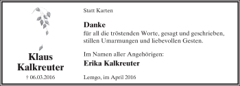 Anzeige  Klaus Kalkreuter  Lippische Landes-Zeitung