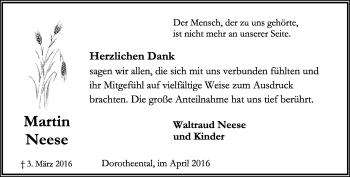Anzeige  Martin Neese  Lippische Landes-Zeitung