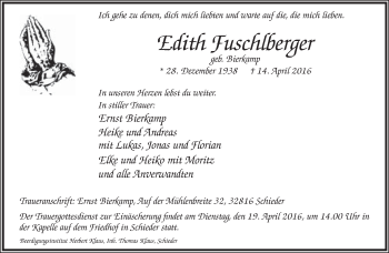Anzeige  Edith Fuschlberger  Lippische Landes-Zeitung