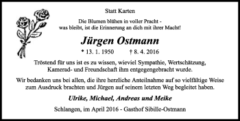 Anzeige  Jürgen Ostmann  Lippische Landes-Zeitung