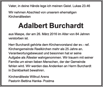 Anzeige  Adalbert Burchardt  Lippische Landes-Zeitung