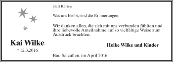 Anzeige  Kai Wilke  Lippische Landes-Zeitung