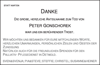 Anzeige  Peter Gonschorek  Lippische Landes-Zeitung