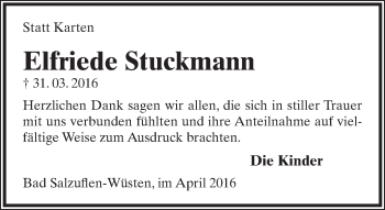 Anzeige  Elfriede Stuckmann  Lippische Landes-Zeitung
