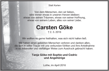 Anzeige  Carsten Göke  Lippische Landes-Zeitung