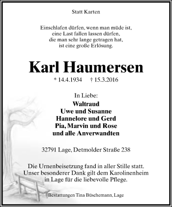 Anzeige  Karl Haumersen  Lippische Landes-Zeitung