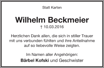 Anzeige  Wilhelm Beckmeier  Lippische Landes-Zeitung