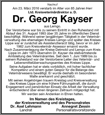 Anzeige  Georg Kayser  Lippische Landes-Zeitung
