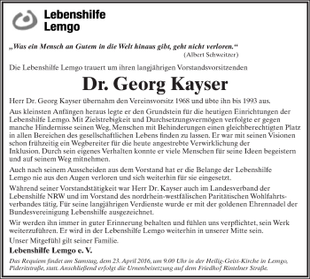 Anzeige  Georg Kayser  Lippische Landes-Zeitung