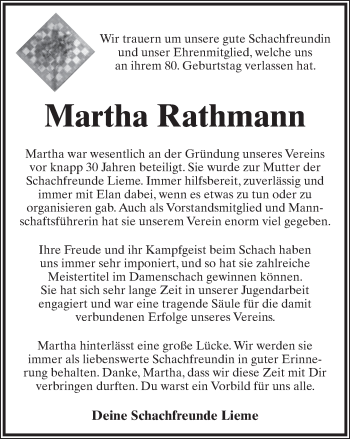 Anzeige  Martha Rathmann  Lippische Landes-Zeitung