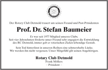 Anzeige  Stefan Baumeier  Lippische Landes-Zeitung