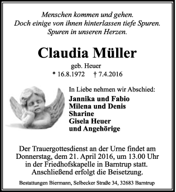 Anzeige  Claudia Müller  Lippische Landes-Zeitung