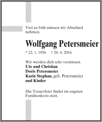 Anzeige  Wolfgang Petersmeier  Lippische Landes-Zeitung