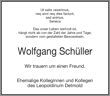 Anzeige  Hans-Wolfgang Schüller  Lippische Landes-Zeitung
