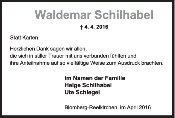 Anzeige  Waldemar Schilhabel  Lippische Landes-Zeitung
