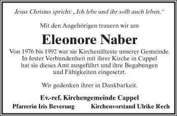 Anzeige  Eleonore Naber  Lippische Landes-Zeitung