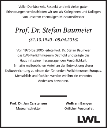 Anzeige  Stefan Baumeier  Lippische Landes-Zeitung
