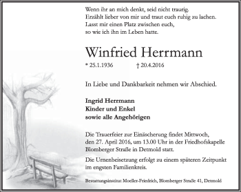 Anzeige  Winfried Herrmann  Lippische Landes-Zeitung