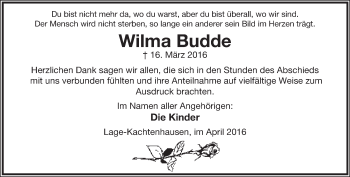 Anzeige  Wilma Budde  Lippische Landes-Zeitung