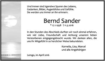 Anzeige  Bernd Sander  Lippische Landes-Zeitung