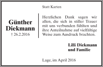 Anzeige  Günther Diekmann  Lippische Landes-Zeitung