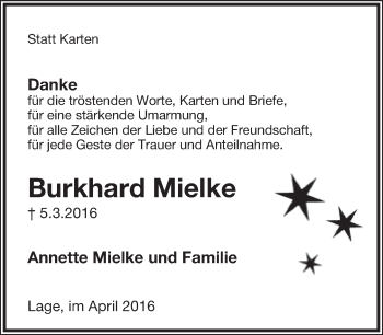 Anzeige  Burkhard Mielke  Lippische Landes-Zeitung