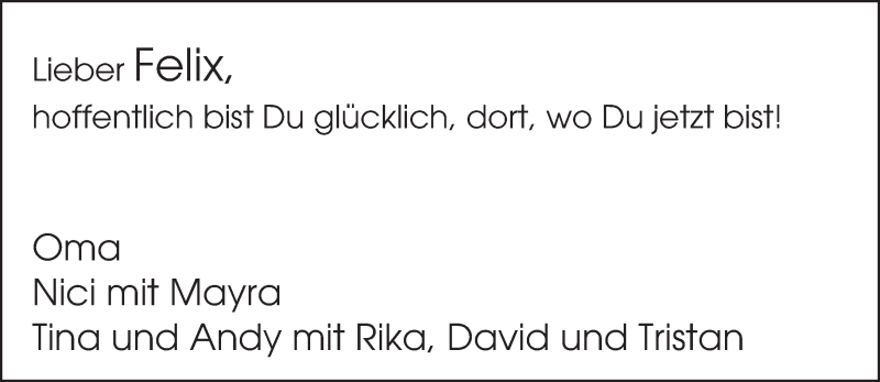  Traueranzeige für Felix Lindau vom 16.04.2016 aus Lippische Landes-Zeitung