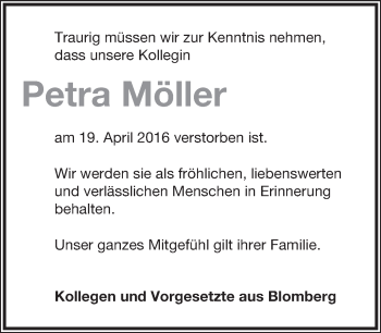 Anzeige  Petra Möller  Lippische Landes-Zeitung