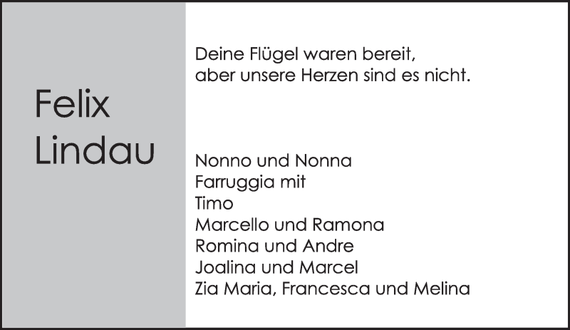  Traueranzeige für Felix Lindau vom 20.04.2016 aus Lippische Landes-Zeitung