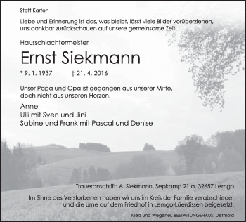 Anzeige  Ernst Siekmann  Lippische Landes-Zeitung