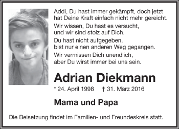 Anzeige  Adrian Diekmann  Lippische Landes-Zeitung
