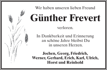 Anzeige  Günther Frevert  Lippische Landes-Zeitung