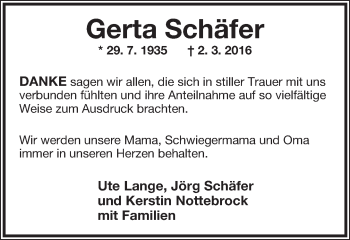 Anzeige  Gerta Schäfer  Lippische Landes-Zeitung