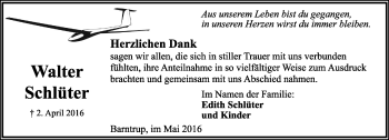 Anzeige  Walter Schlüter  Lippische Landes-Zeitung