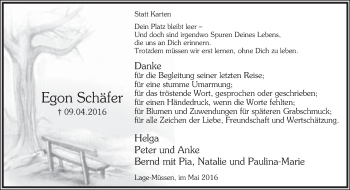 Anzeige  Egon Schäfer  Lippische Landes-Zeitung