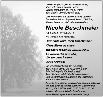 Anzeige  Nicole Buschmeier  Lippische Landes-Zeitung