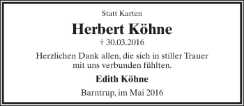 Anzeige  Herbert Köhne  Lippische Landes-Zeitung