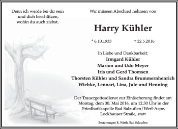 Anzeige  Harry Kühler  Lippische Landes-Zeitung