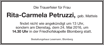 Anzeige  Rita-Carmela Petruzzi  Lippische Landes-Zeitung