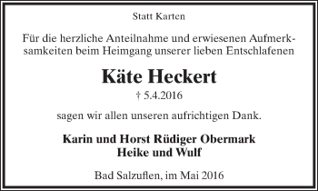 Anzeige  Käte Heckert  Lippische Landes-Zeitung