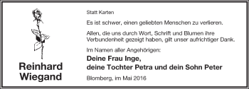 Anzeige  Reinhard Wiegand  Lippische Landes-Zeitung