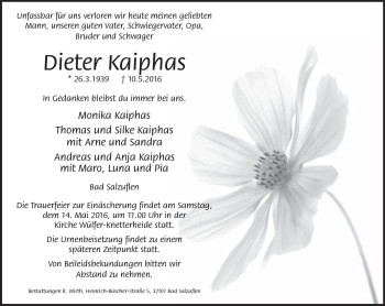Anzeige  Dieter Kaiphas  Lippische Landes-Zeitung