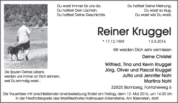 Anzeige  Reiner Kruggel  Lippische Landes-Zeitung