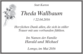 Anzeige  Theda Wallbaum  Lippische Landes-Zeitung