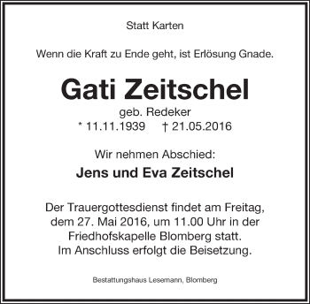 Anzeige  Gati Zeitschel  Lippische Landes-Zeitung